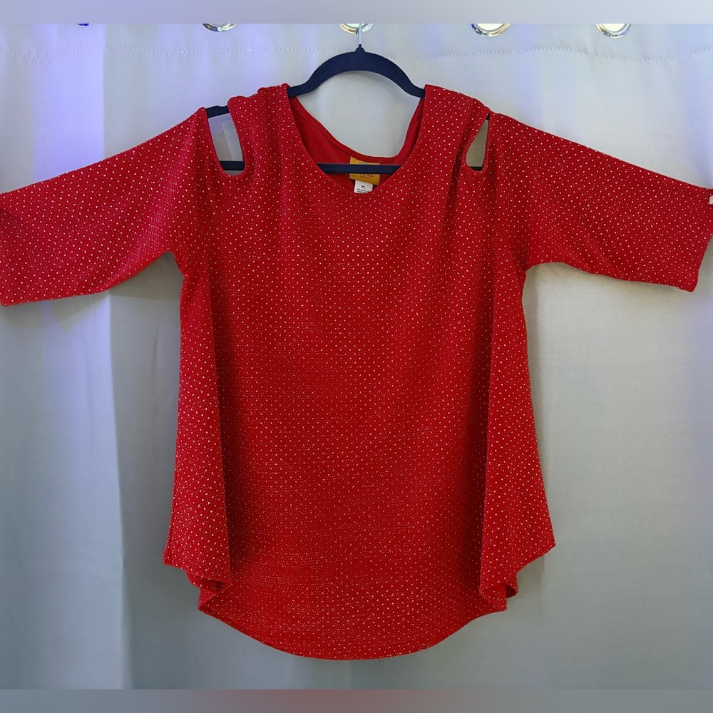 Ruby Rd. Red Cold Shoulder Blouse - Picture 5 of 7
